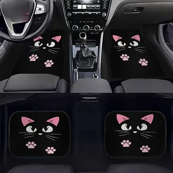Tappetini antiscivolo per auto 2/4 pezzi, tappeti per auto, tappetini per auto stampati con simpatico gatto dei cartoni animati, adatti per i sedili anteriori e posteriori della maggior parte delle auto
