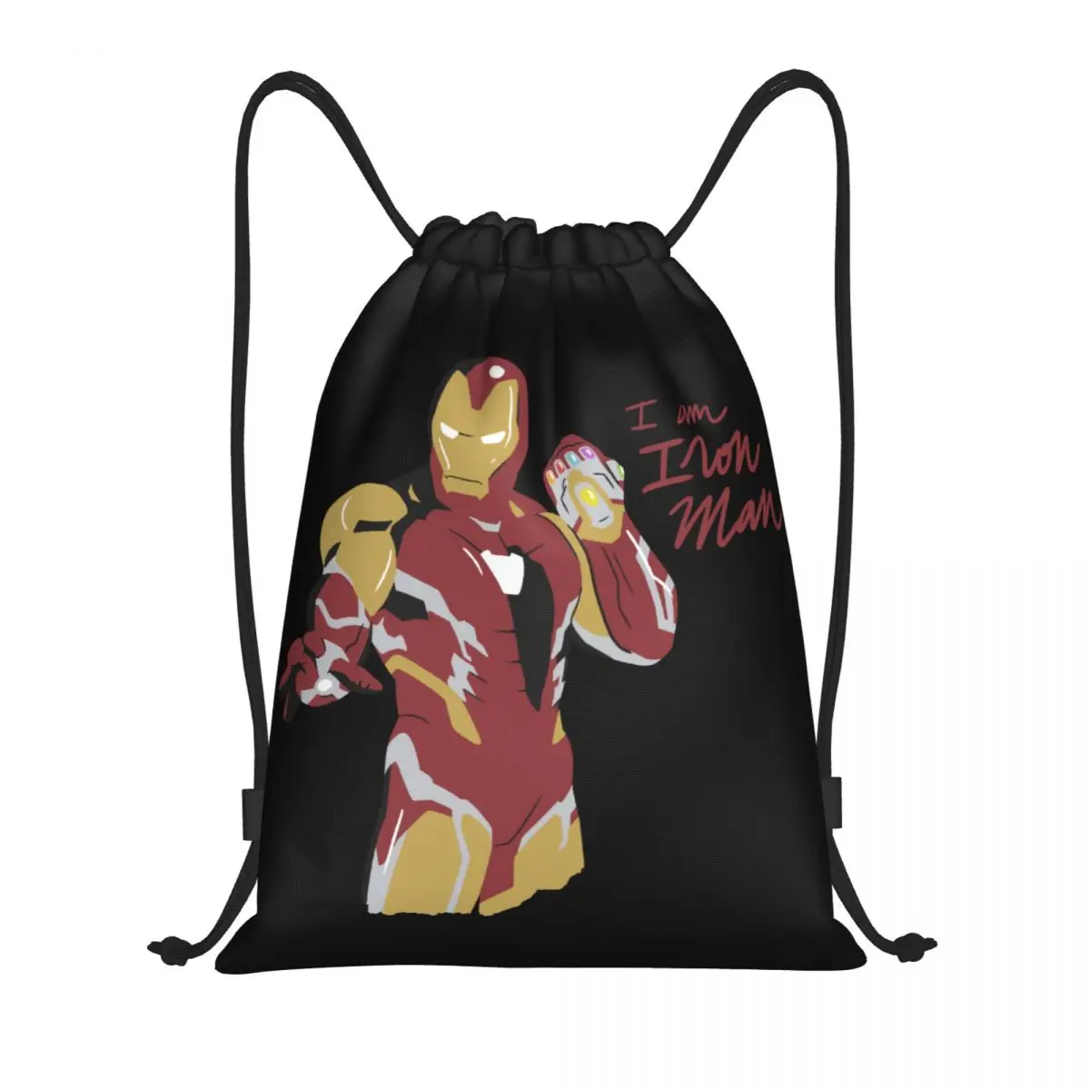 

Custom Iron Man Gauntlet Sacrifice Drawstring Backpack Women Men Sport Gym Sackpack Portable Shopping Bag Sack