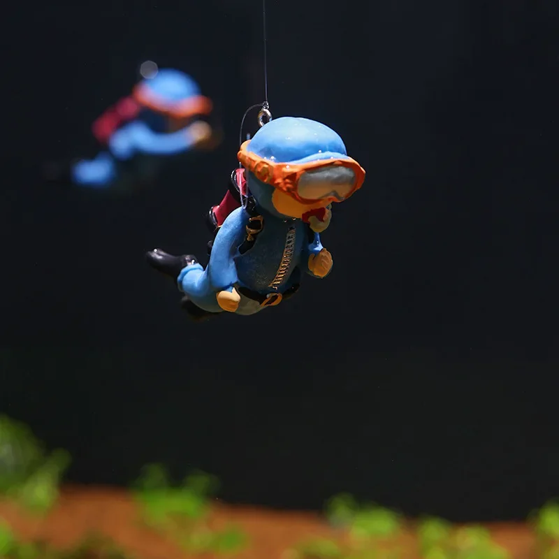 Cute Luminous Green Mini Diver Simulated Floating Frogman Kawaii Miniature Figures Fish Tank Aquarium Decoration Ornaments fish tank ornaments mini landscape ornaments fish tank decorations aquarium ornaments