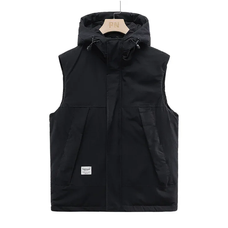 Trendy Hooded Vest Men's Autumn Winter Cool Shoulder Pad Cotton Jacket Unarmed Youth Sleeveless Warm Coat
