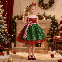 Elegant Striped Bow Party Girls Dresses Christmas Costume Summer Tulle Birthday Princess Dress Girl Wedding Bridesmaid Prom Gown