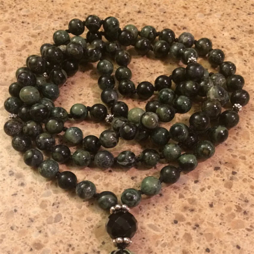 8mm Flower green Jasper beads 108 Bead Gemstone Mala necklace Gemstone Religious Bohemian Spiritual Seekers