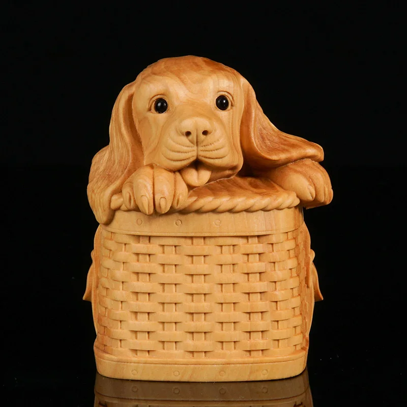 

Boxwood Wood Statue Real Wood Wood Sculpture Office Decoration dog Animal Sculpture Chinese Zodiac Home Décor Pendant Mascot