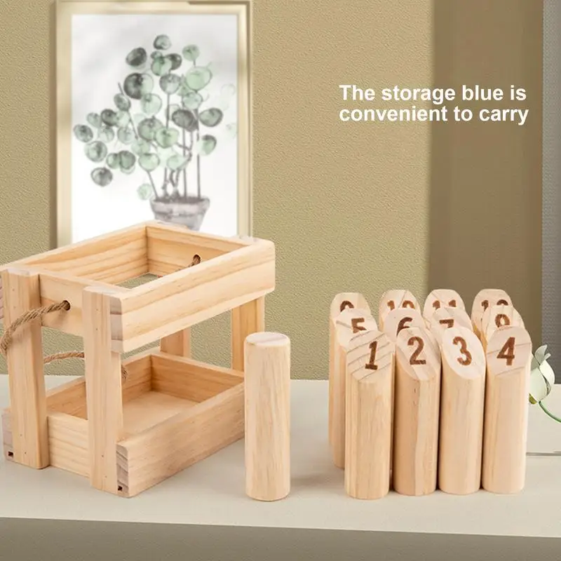 Wooden Tossing Game 12 Pcs Numbered Pins Premium Hardwood Outdoor Lawn Throwing Game  Family Friends Party Camping Beach 5