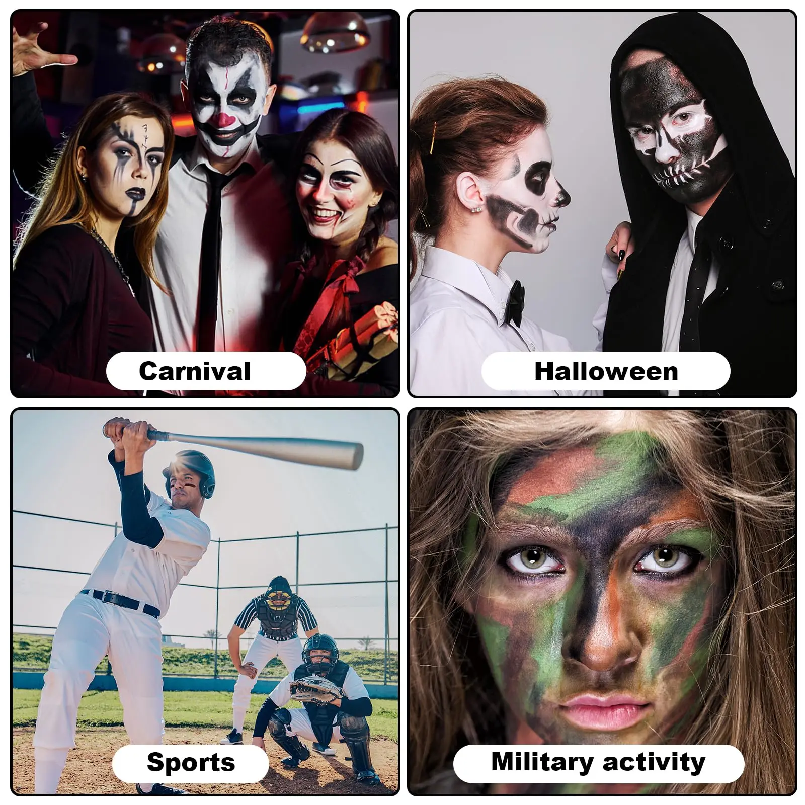 Army Fans Face Paint Stick Military Woodland Camouflage Camo Color Cream Body Face Paint Tube Stick for Halloween Parties Makeup