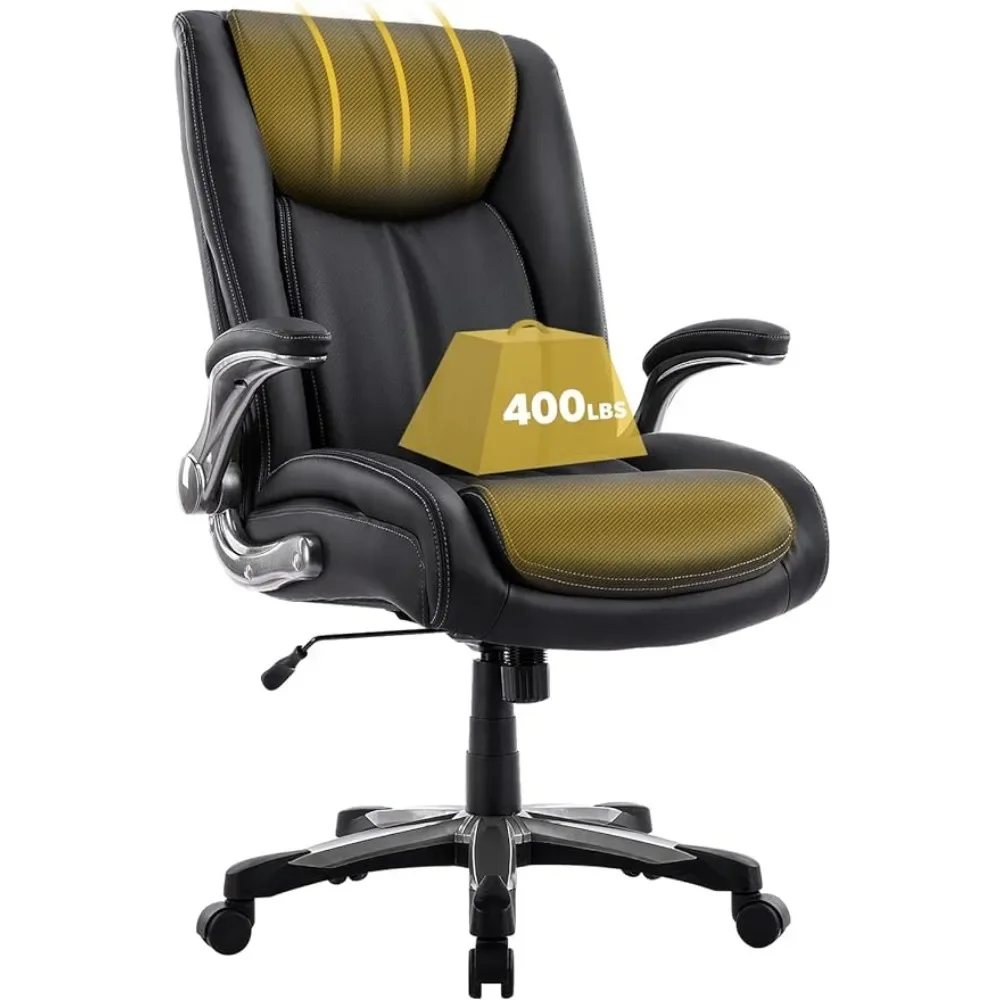 Big and Tall Office Chair 400lbs, Large Heavy Duty High Back Executive Computer Desk Chairs Flip-up Arms Wide Thick Seat , Black