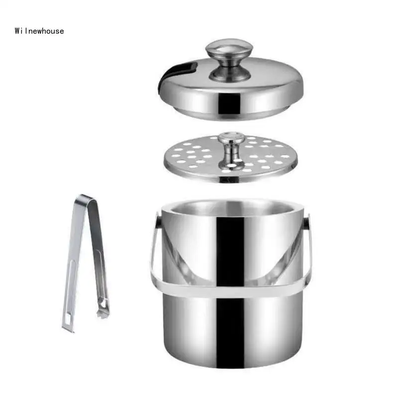 

Double Wall Stainless Steel Insulated Ice Bucket with Lid Tongs Storage Cooler Dropship