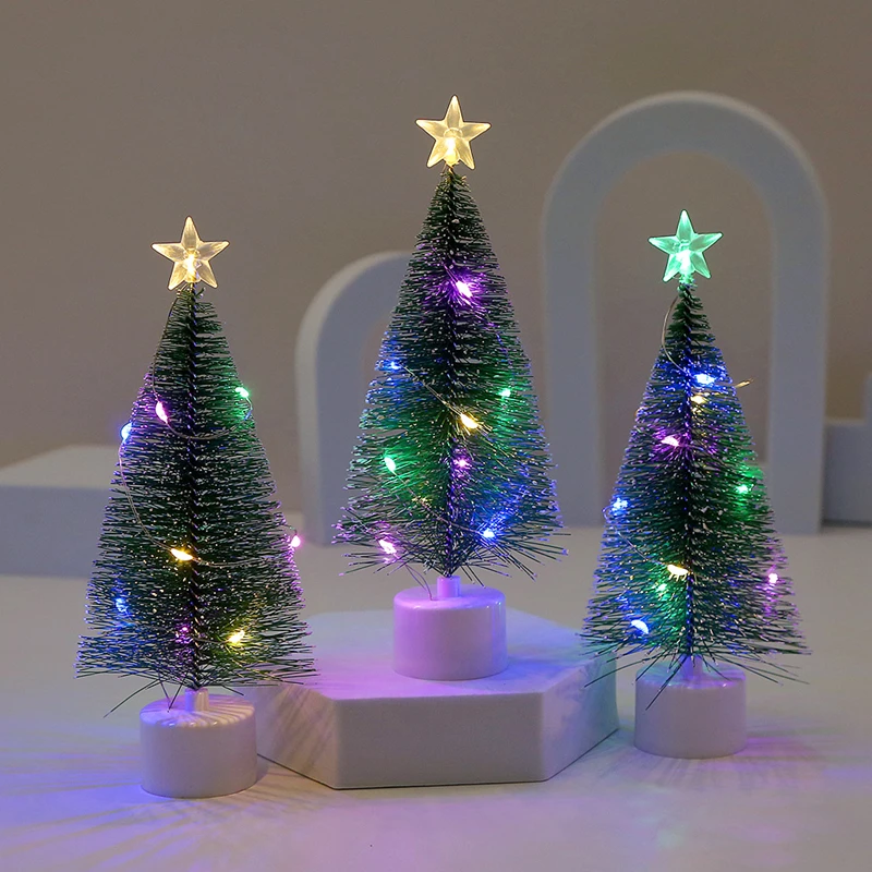 5-1PC Mini Christmas Trees with Colorful LED Light Decor Tabletop Crafting DIY Christmas Gift Green Trees Winter Ornaments christmas tree ornaments mini christmas tree christmas house ornaments
