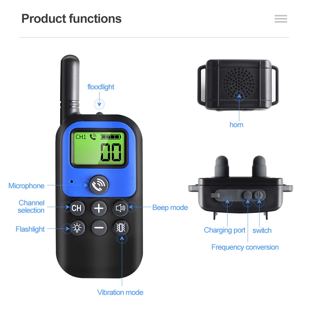 Pet Dog Training Collar 1500m Electric Dog Training Collar Voice Walkie-Talkie Pet Remote Control Waterproof Rechargeable For All Sizes Vibration Sound