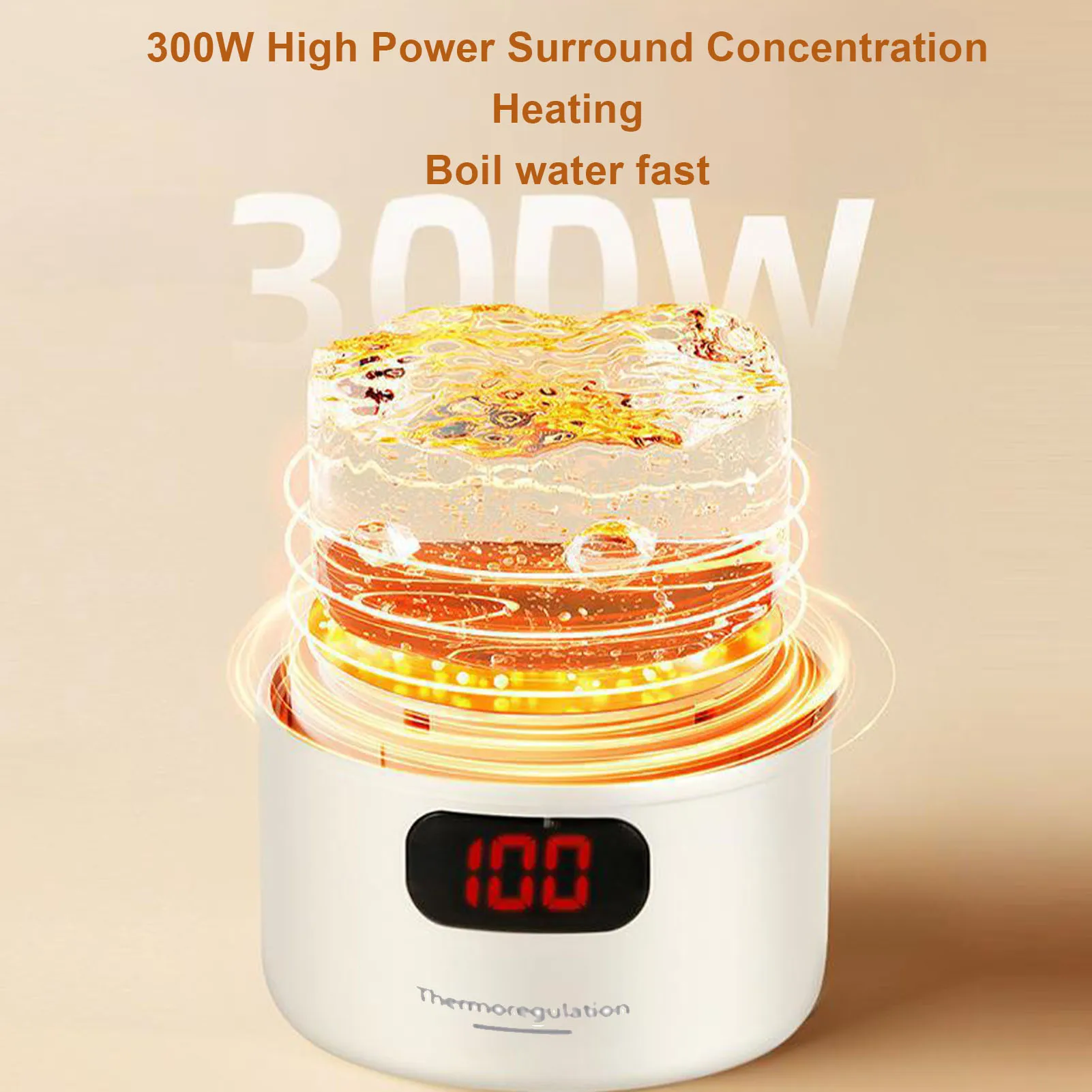 Portable Water Heater Double Layer Anti Scald Travel Electric Kettle 400ml 304 Stainless Steel 4 Temperature Modes for Camping