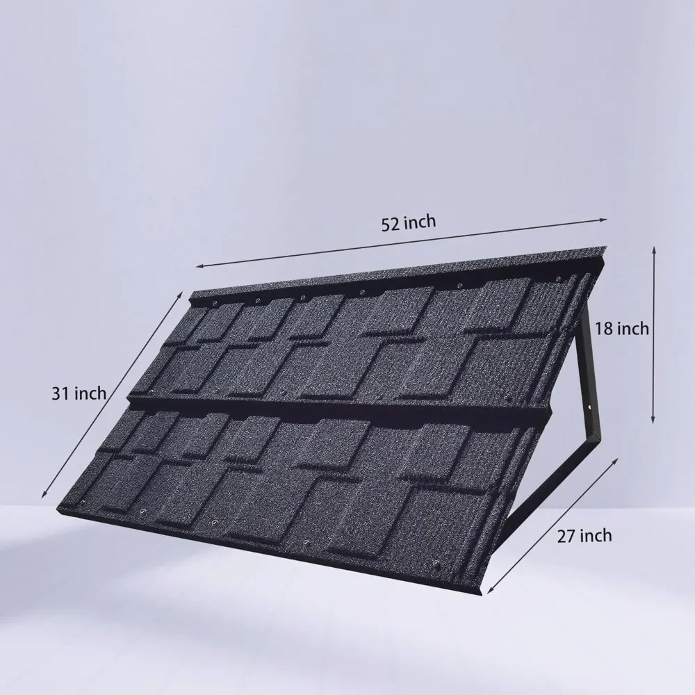 Fixed Metal Awnings 52 in W x 31 in H, Triangle Steel Frame with Tile Shaped Metal Awning for Door Entrance, Windows, Porches