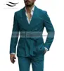 2024 New Mens Blazer Luxery Designerstyle Western Tailored Suit Lapel Belt Tuxedo Gentleman Texture Solid Color Unique Design 1