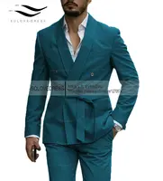 2024 New Mens Blazer Luxery Designerstyle Western Tailored Suit Lapel Belt Tuxedo Gentleman Texture Solid Color Unique Design 1