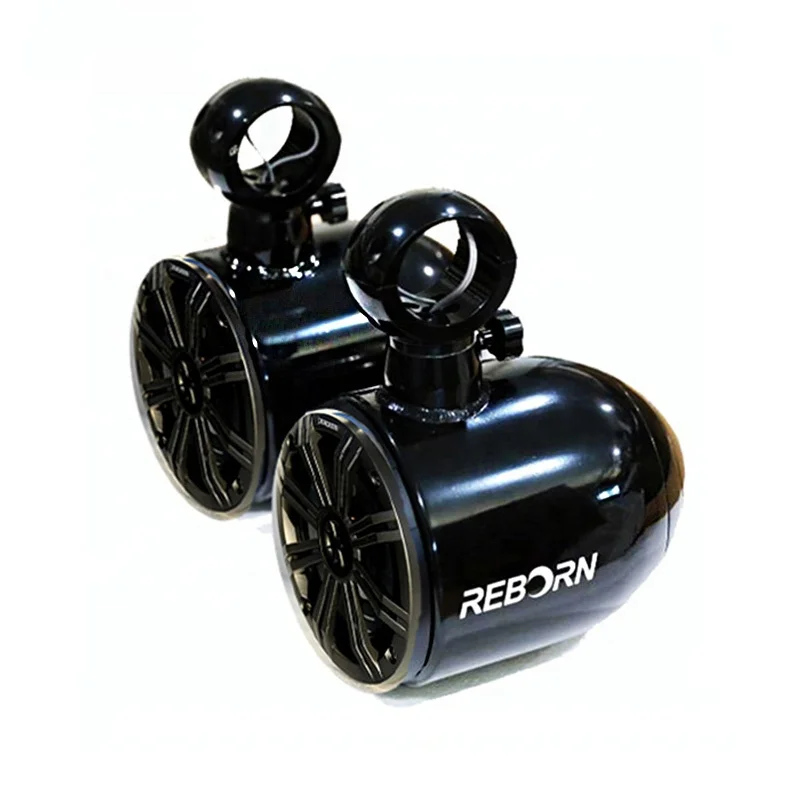 Pair Of Reborn 6 1/2in Waterproof Rotatable Boat Wakeboard Tower Speaker Black