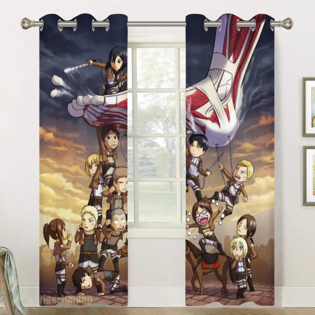 Wings of Liberty Attack on Titan Retro 2 PC Blackout Windows Curtain  for Living Room Bedroom Bathroom Curtains 4