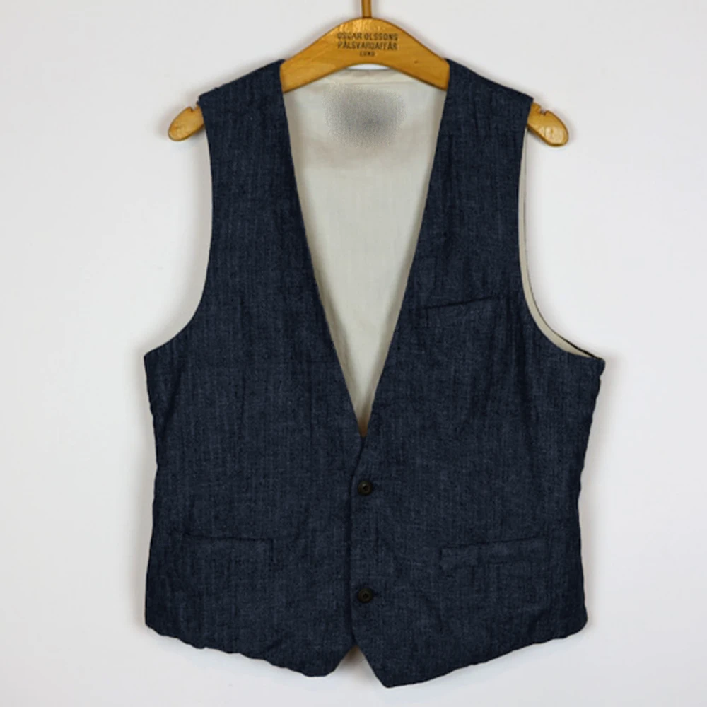 Linen Vest Casual V Neck Gilet Men Suits Vests Two Button Sleeveless Jacket Men's Dress Vests Male Clothing Summer Spring 4