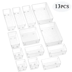 Clear Plastic 10-Piece Drawer Organizer Set for Makeup and Kitchen Storage (13PCs)