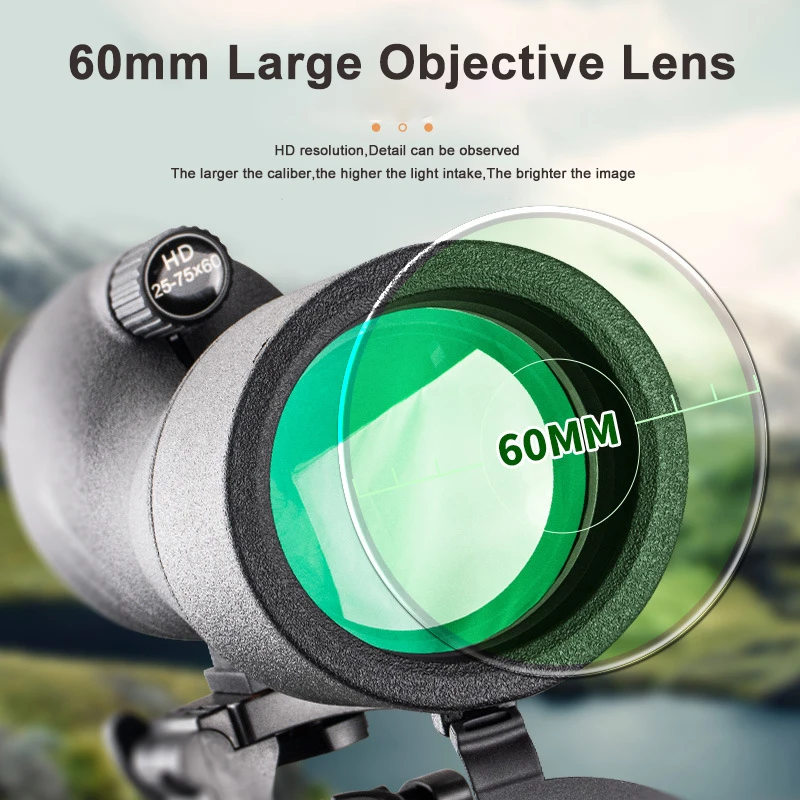 25-75x60 HD Zoom Spotting Scope Monocular Powerful Telescope Bak4 Prism For Outdoor Camping Bird Watching Shooting With Tirpod telescope binoculars spotting scope