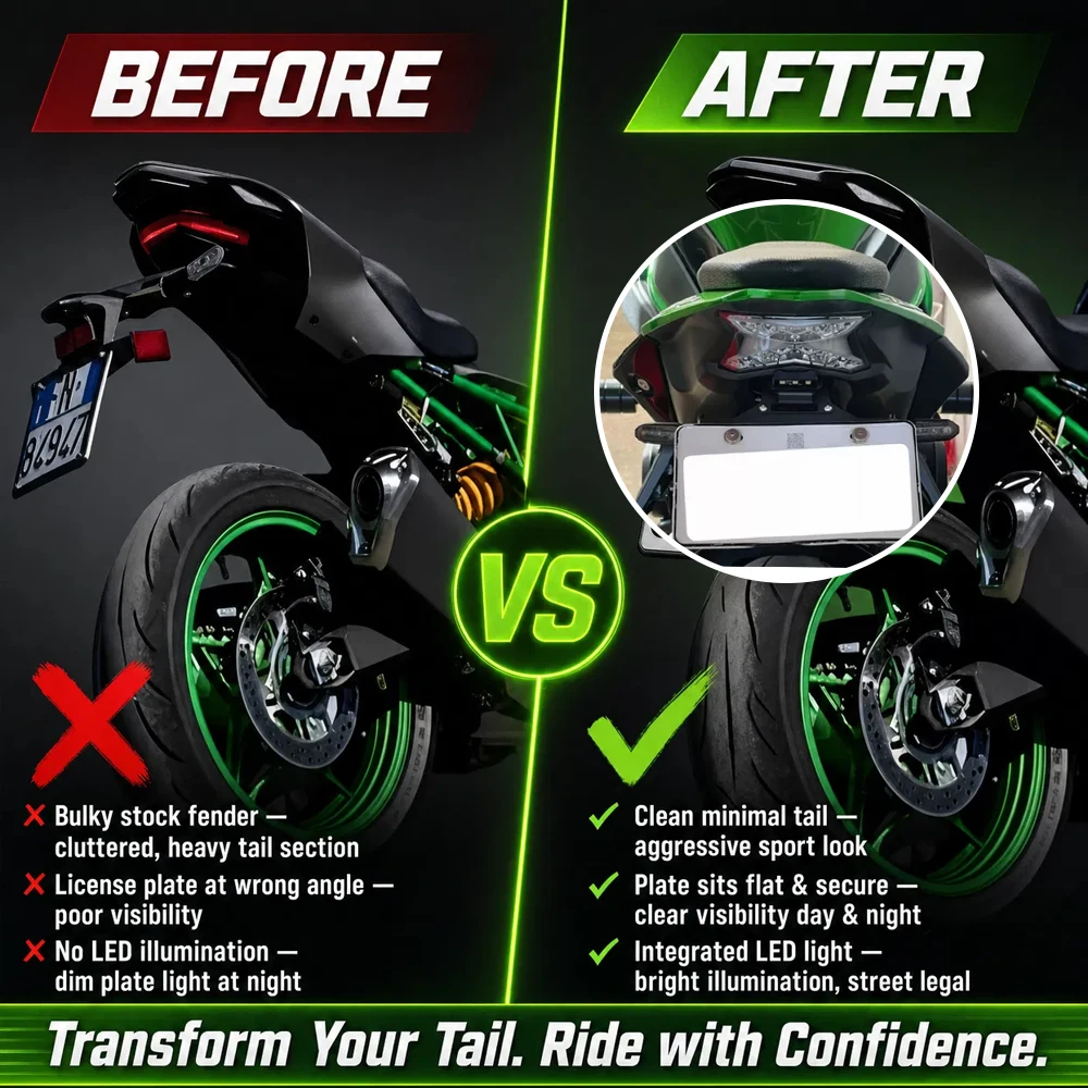 2025 Z 900 라이센스 홀더 LED 라이트 모터사이클 펜더 엘리미네이터 테일 번호판 브래킷 (가와사키 Z900/SE 2017-2022 2021년식 호환)