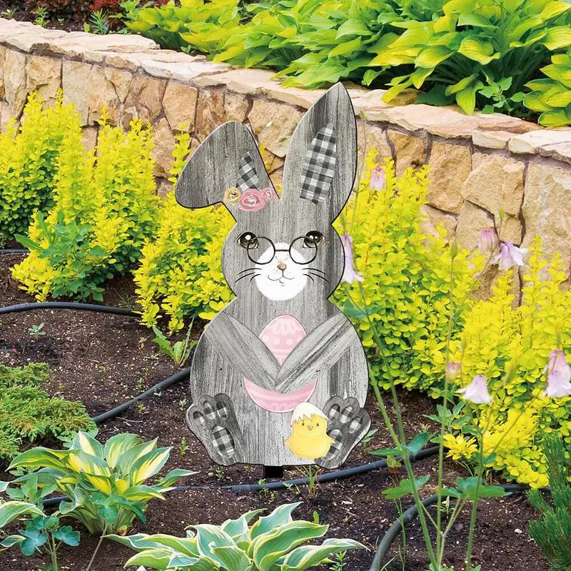 Easter Yard Sign With Stakes Acrylic Rabbit Shaped Lawn Decorations Sturdy Easter Garden Outdoor Sign Rabbit Shaped Lawn