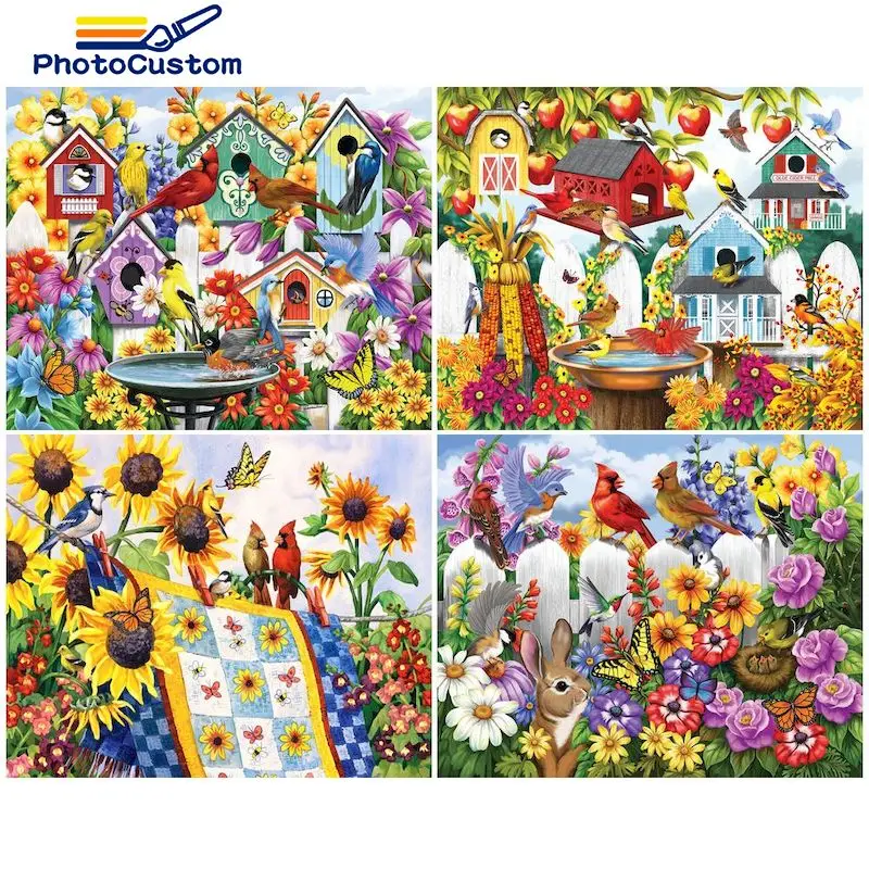 

PhotoCustom Coloring By Number House Butterfly Kits Home Decoration Pictures Painting By Number Animals HandPainted Art Gift