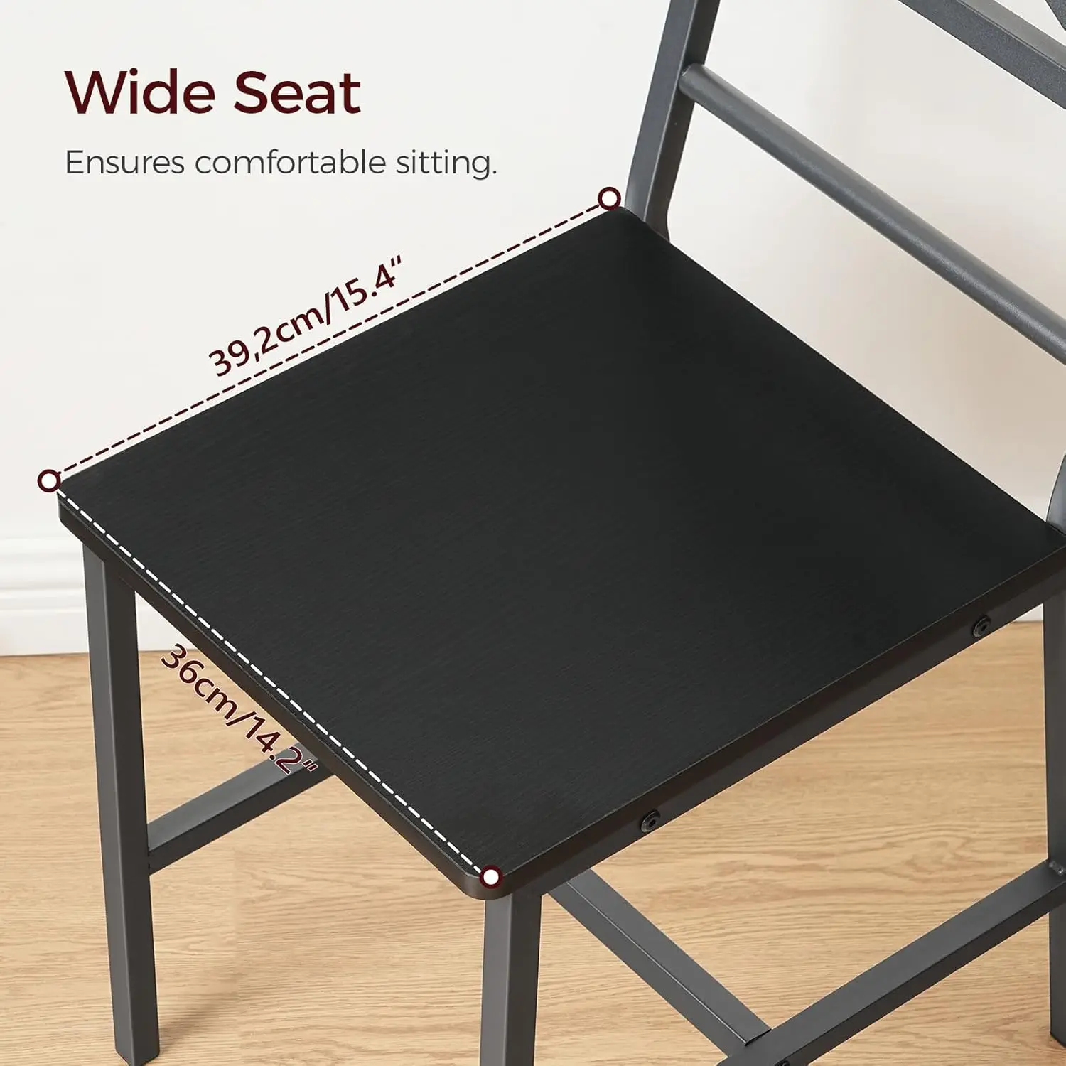 Dining Chair Set of 2. Rustic Wooden. Farmhouse Style. Metal Frame. Easy Assembly. Black. TBHB1001.