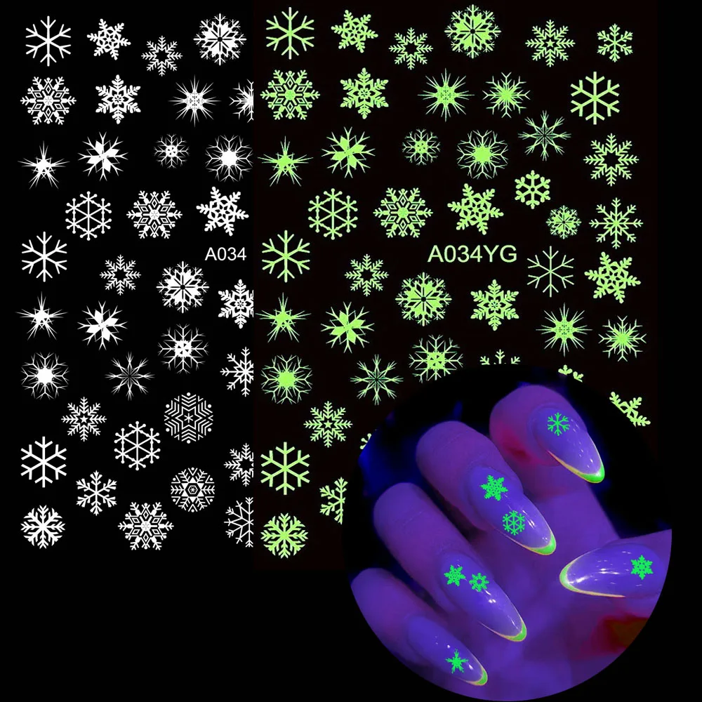 

16Pcs Luminous Christmas Nail Sticker 9.5*7.5cm Deer Snowflake Slider Decals Self-Adhesive Nail Wraps Sticker Manicure Sliders