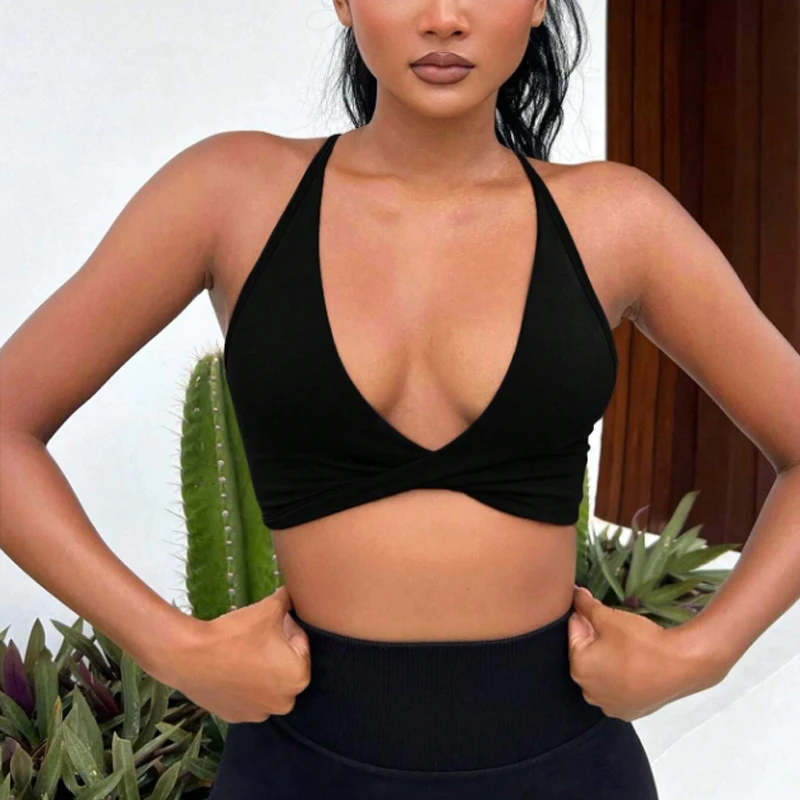 New twist hollowed-out cross top beauty back fitness vest close skin breathable sexy thin strap yoga bra women