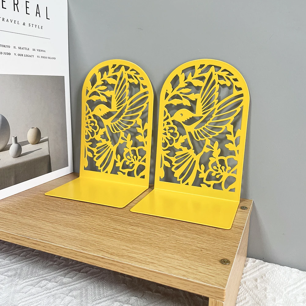 Bird Hollow Out Craft Bookends Men Women Metal Book Ends Heavy Duty Bookends Home Office Supplies Office Desktop Bookends book holder book stand