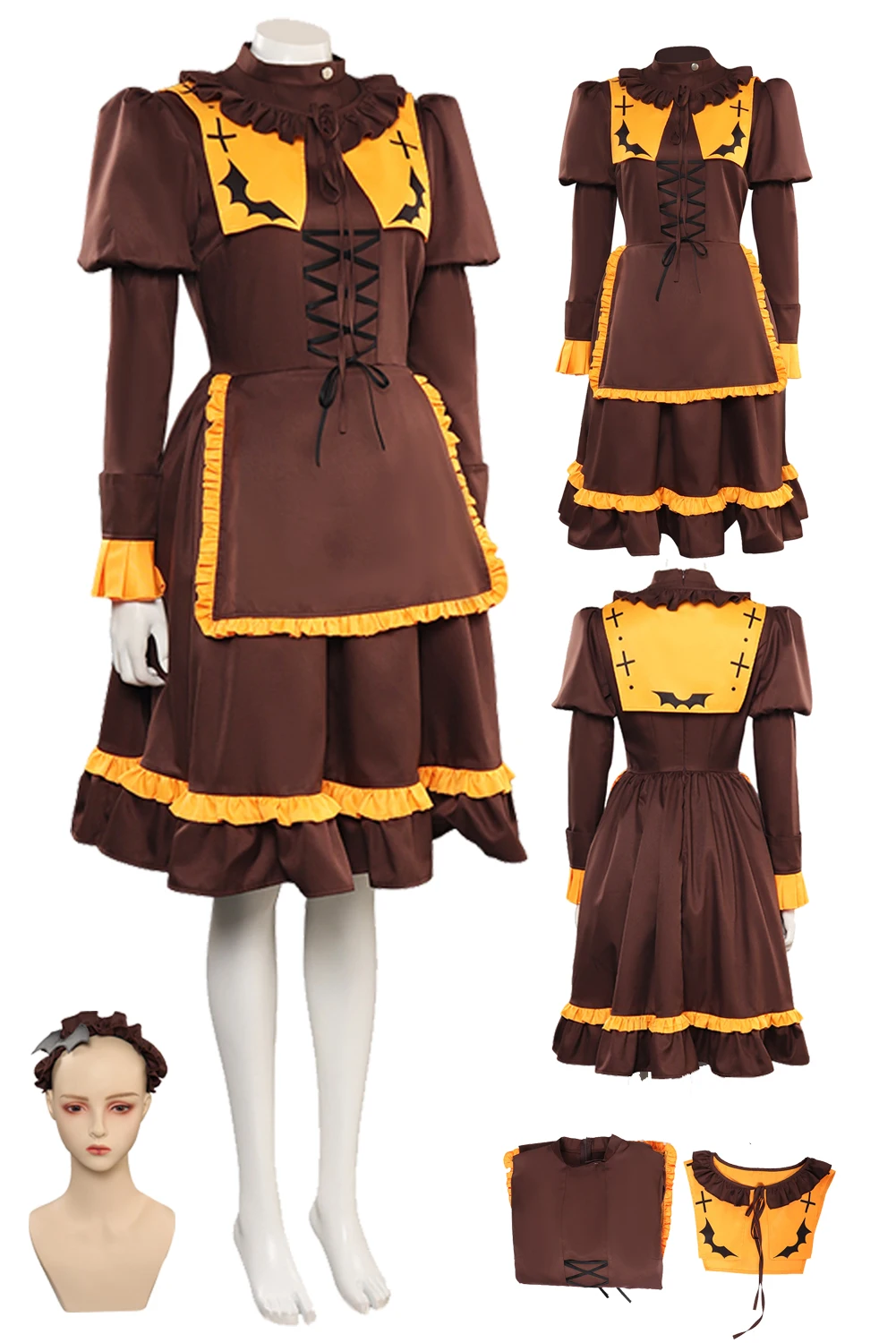 

Anime Halloween Maid Cosplay Costume Lolita Dress Headband Outfits Women Adult Fantasy Fancy Dress Up Party Clothes Pumpkin