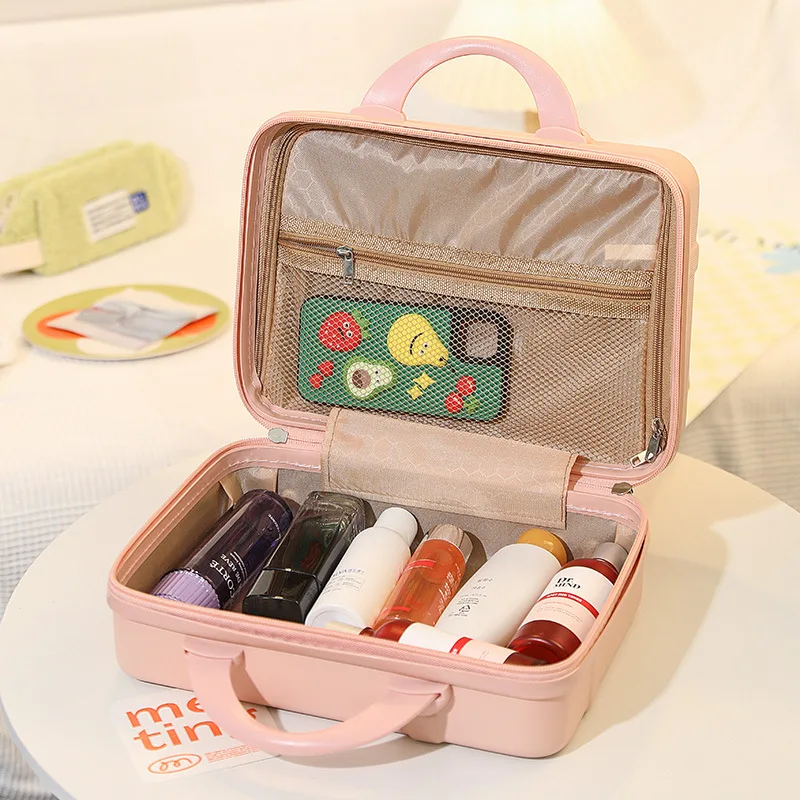14 Inch Mini Suitcase Women Cute Cosmetic Case Female Vintage Bow Tie Zipper Storage Gift Box Girls Travel Luggage Organizer Bag