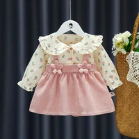 Autumn New Newborn Girls Long Sleeve Dress Cartoon Fragmented Flower Lapel Baby Princess Dress Flower Strap Dress 3