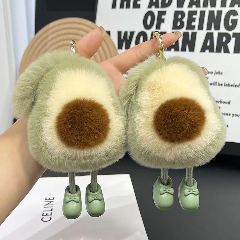 새로운 귀여운 모조 렉스 토끼 모피 아보카도 자동차 키 체인 펜던트 카와이 소녀 선물 봉제 인형 배낭 가방 펜던트