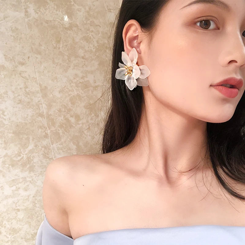 Women Girls Korean Style Exaggerated Flower Earrings