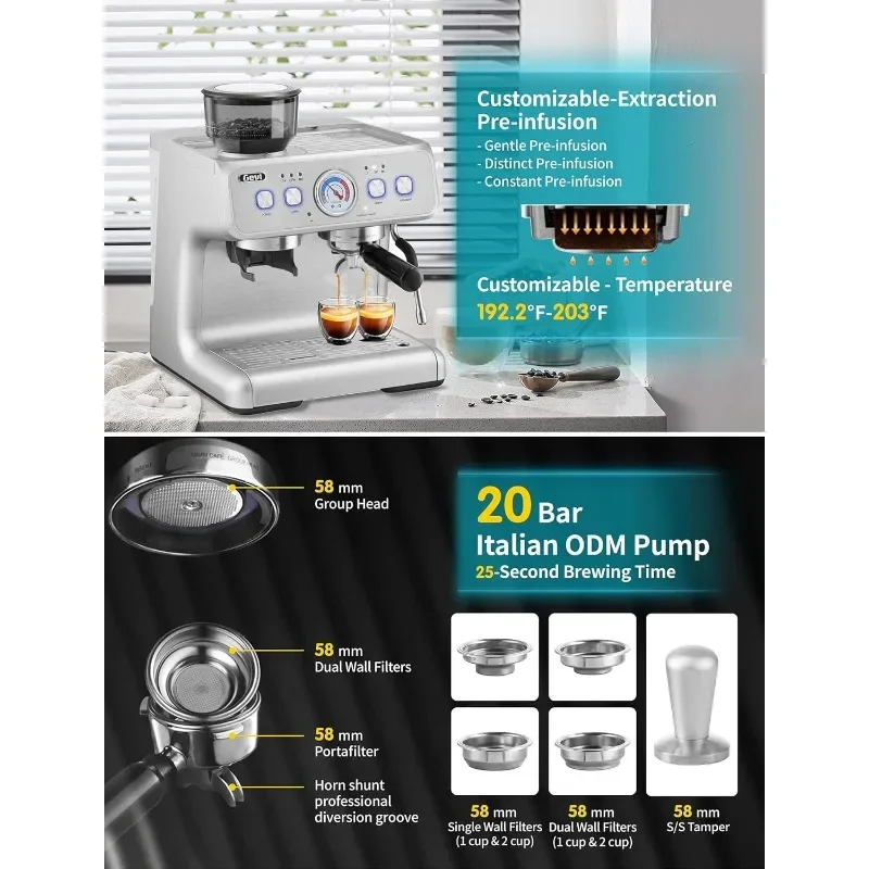 Gevi Espresso Machine 20 Bar With Grinder & Steam Wand – All in One Espresso Maker & Espresso Machine with Grinder for Home 6