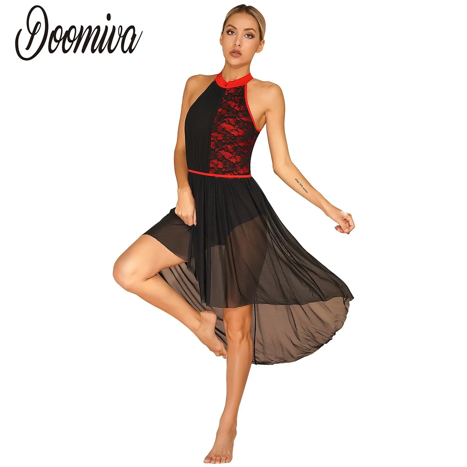 

Women's Adult Lyrical Dance Dress Modern Contemporary Costume Mesh Tulle High Low Skirt Ballet Dance Gymnastic Performance Wear