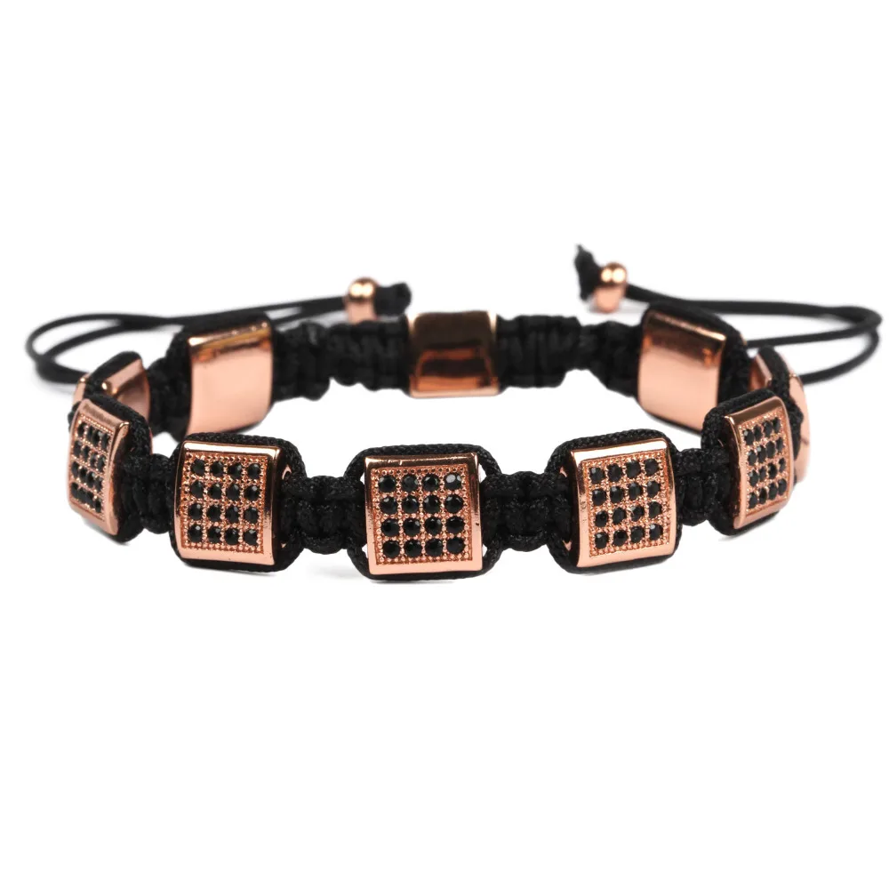 

Fashion Handmade Square Spacer Beads Men Bracelet CZ Personalized Jewelry Adjustable Bangle Gift For Boyfriends