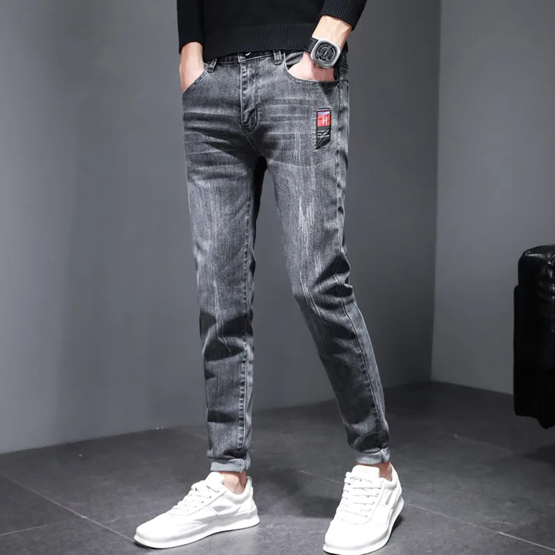 

Men Stretchy Ripped Skinny Biker Embroidery Cartoon Print Jeans Destroyed Hole Slim Fit Denim High Quality Hip Hop Black Jeans