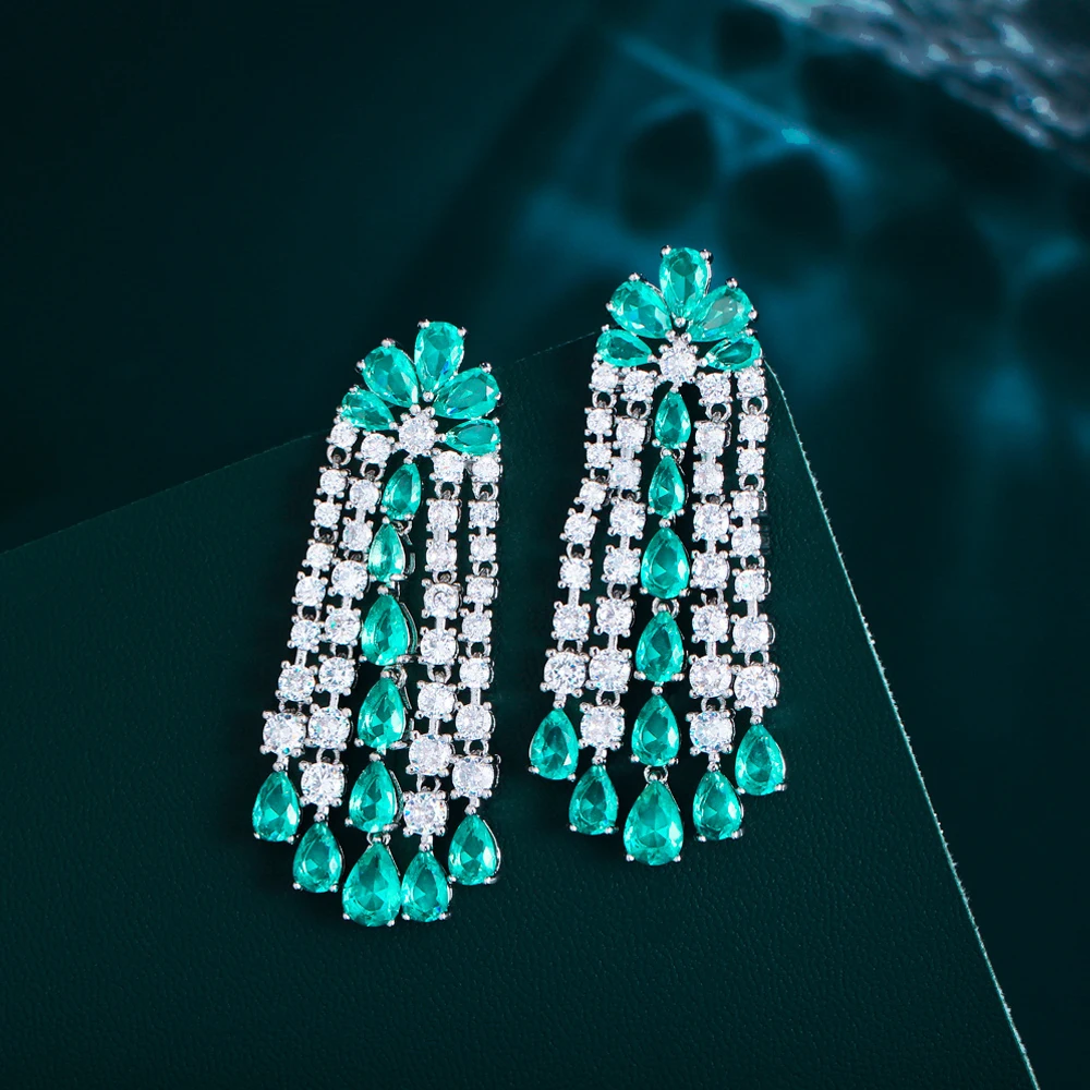 Pera Elegant Cubic Zirconia Long Tassel Waterdrop Fringed Dangle Earrings Chirstmas Party Jewelry Gift for Women