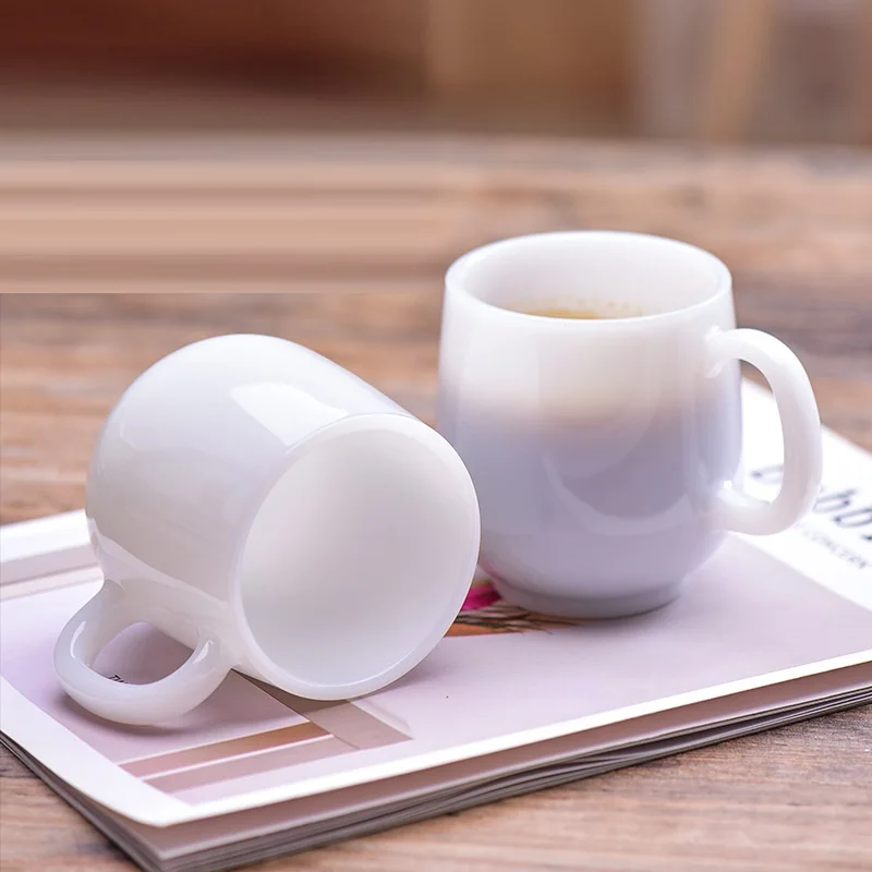 Heavy Glass Mug Cup 220ml 7oz Heat Resistant Jade Like White Thick Coffee Mug Tea Juice Water Cup 1 Piece
