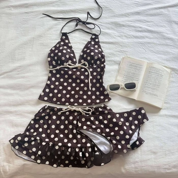 Y2k Women's Dot 3 Piece Bikini Sets 2000s American Vintage Crop Top Swimwear Summer Harajuku Sweet Sexy Beach Bathing Suit Chic 1