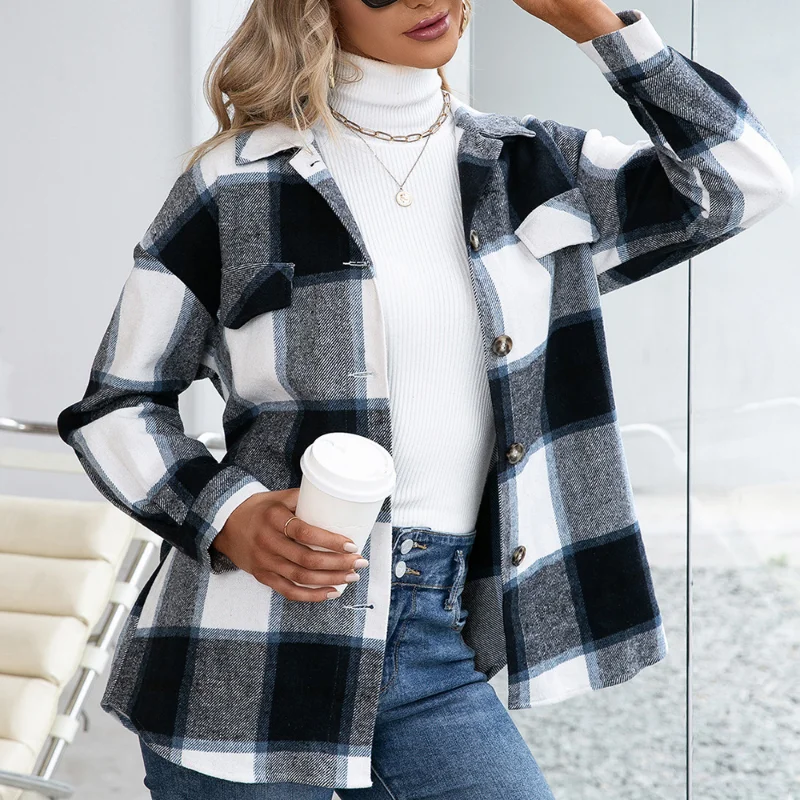 

Новый кардиган, клетчатая рубашка, Свободная Повседневная рубашка, куртка, женское повседневное пальто с длинным рукавом, Блузон для женщин, зимнее теплое пальто