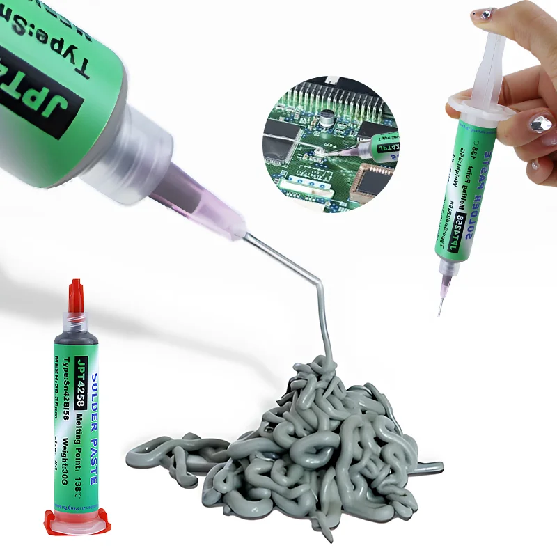 

New 2024 Type Low Temperature Lead-free Syringe No Clean Solder Paste Repair type solder paste Sn42bi58 138℃ Smd Welding Paste