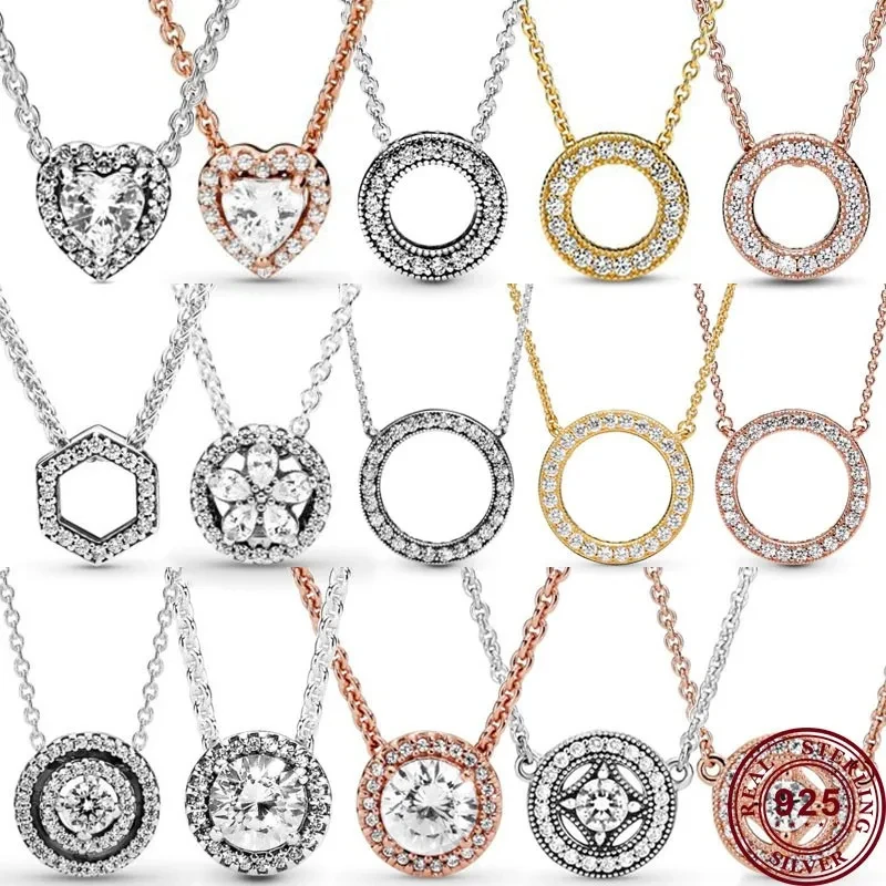 

Hot Selling 925 Silver Glittering Hollowed Out Circular Tight Set Original Women's Logo Collarbone Necklace DIY Charm Jewelry