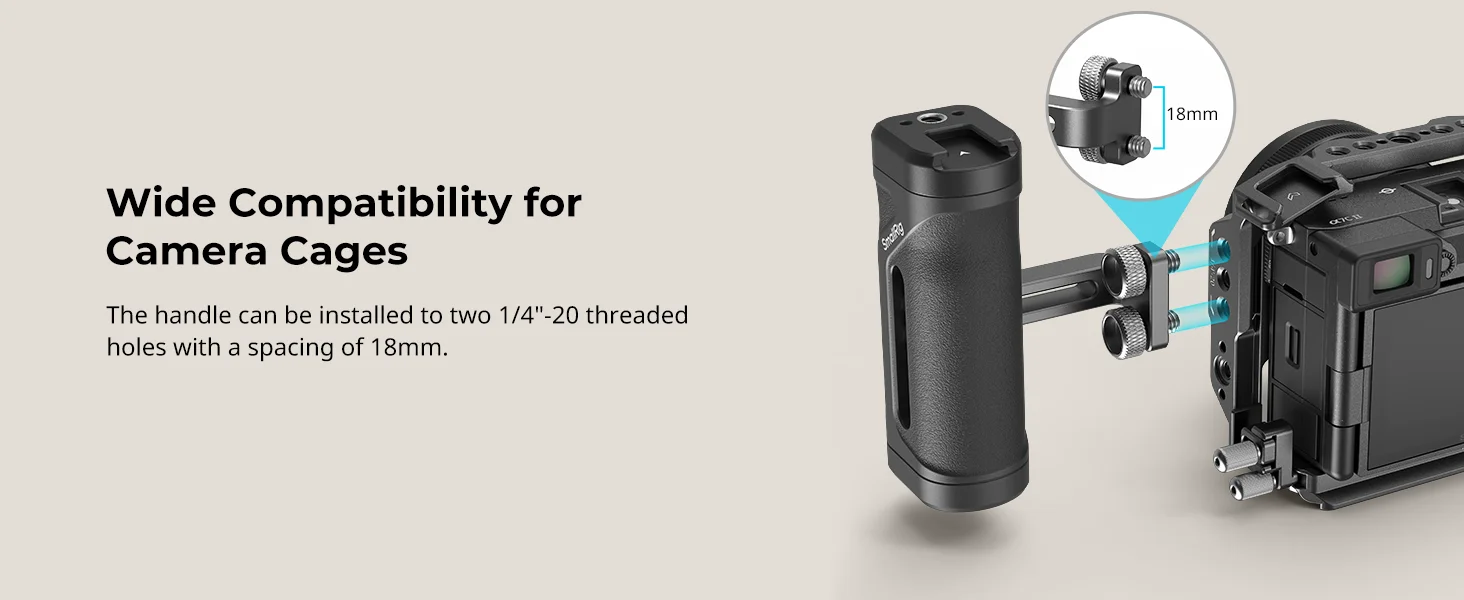 Mini Side Handle for 1/4"-20 Threaded Holes Lightweight Portable Camera Cage Gri