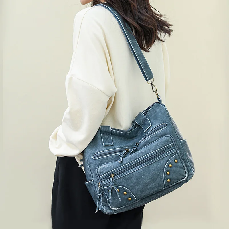 

JIAERDI Y2k Grunge Denim Handbags Women Vintage Punk Rivet Luxury Designer Handbag Ladies Retro Harajuku Shoulder Bag Aesthetic