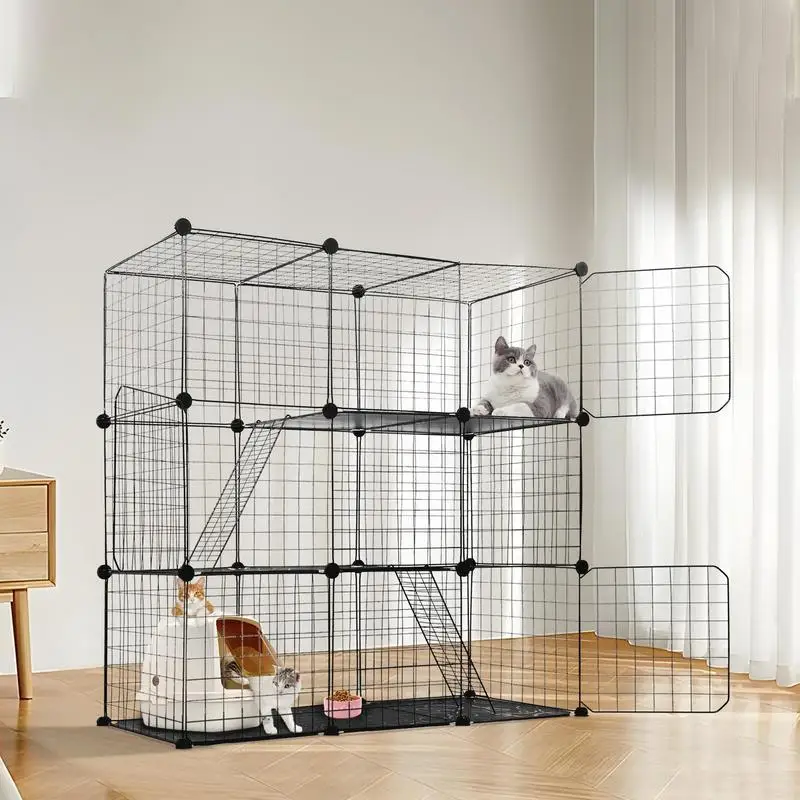 Cat Crates For Indoor Cats Indoor 3-Tier Cat Crate 19.2 X 43.7 X 43.7 Inch Small Animal House With Stairs Pet Cage For