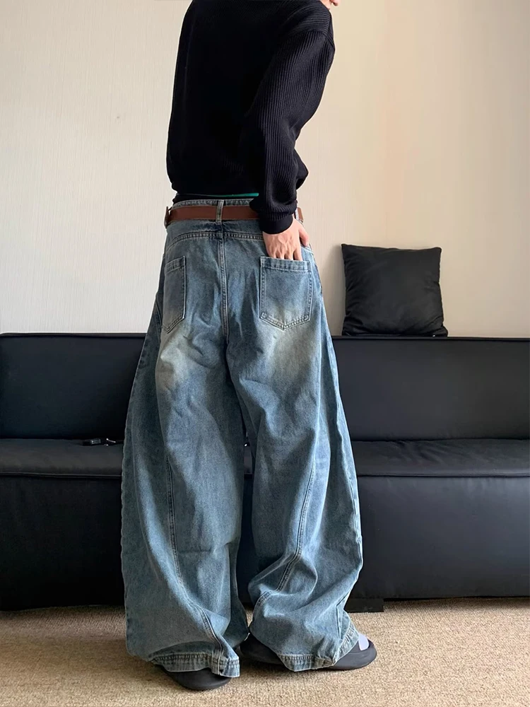 American Retro Washed Loose Straight Leg Jeans Men Trendy Brand Banana Wide Leg Pants Men Wide Leg Mop Pants 3