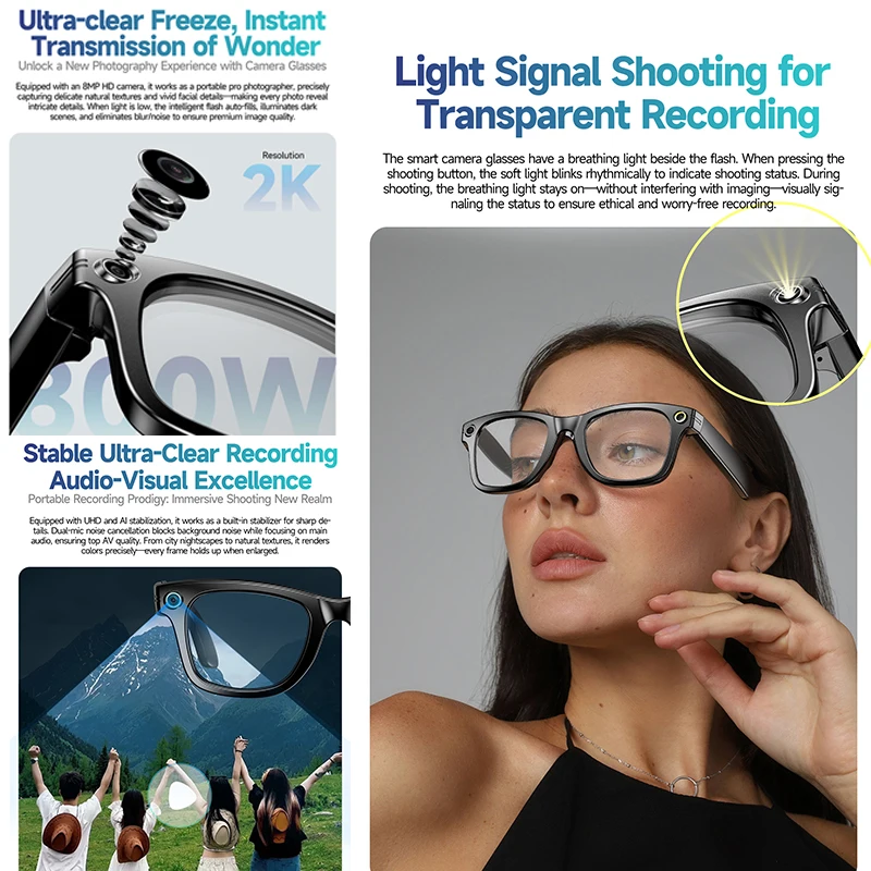 New Smart Camera Glasses Video Recording Sunglasses Voice