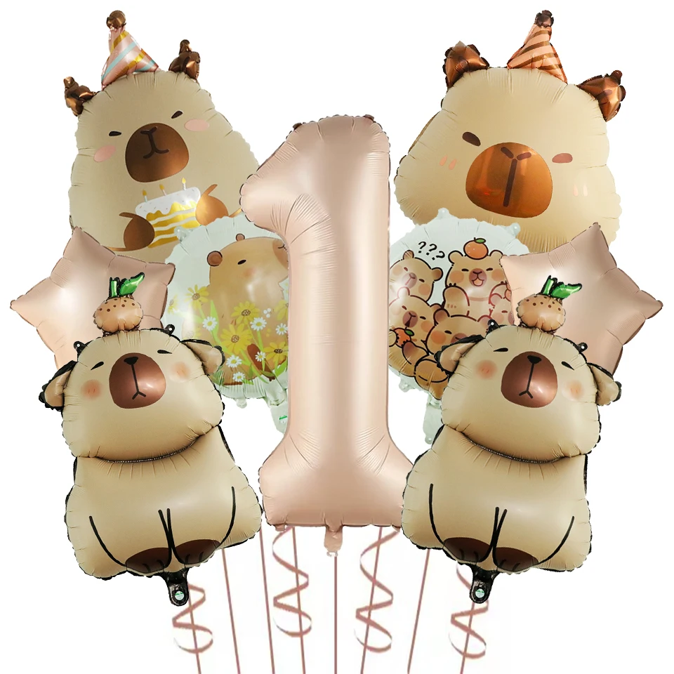 thumbnail image 1 of Globos de papel de aluminio con forma de capibara, de 40 pulgadas, color caramelo y chocolate, para fiesta de cumpleaños, baby shower, 9 unidades, 1 of 5